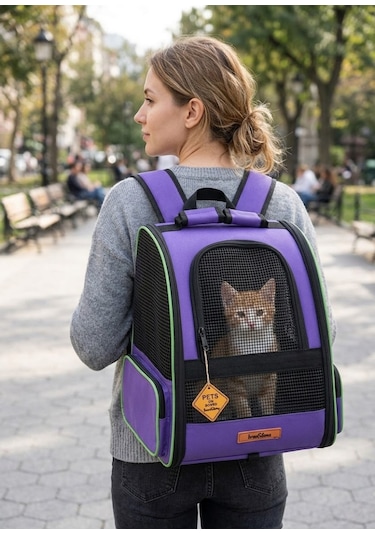 Missidea Brave Paws Piramit Model Fileli Kedi Ve Köpek Taşıma Çantası Mor