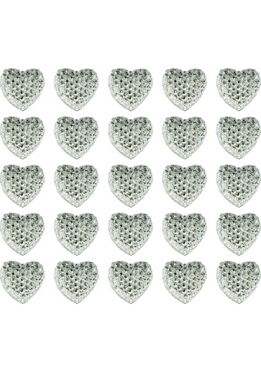 Polyester Kalp Fiyonk, 1,3 Cm - 25 Adet - Gümüş 1+