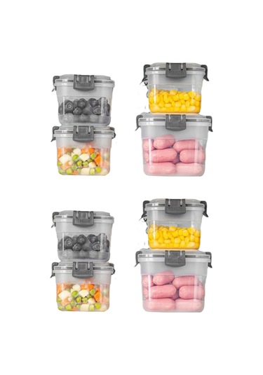 Toptanfoni 8'li Kare Sızdırmaz Kapaklı Erzak Saklama Kabı Seti 0,300 Ml - 0,600 Ml - 1,200 Lt 1,900 Lt Şeffaf