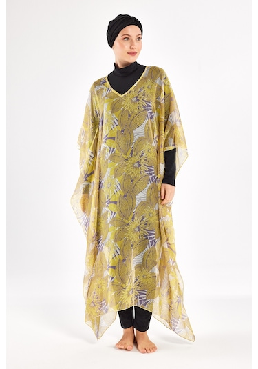 Adasea Uv Korumalı Mayo Üzerine Tek Pareo Kaftan 1705 Sarı Sarı