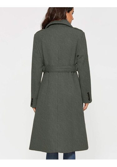 Aksesuarlı Kaşe Kaban Kemer Detaylı Haki