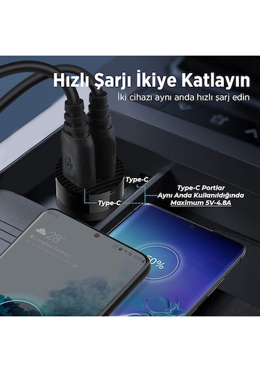Bix Bxcc65c 65w Çift Portlu Usb-c Mini Araç İçi Şarj Cihazı Siyah
