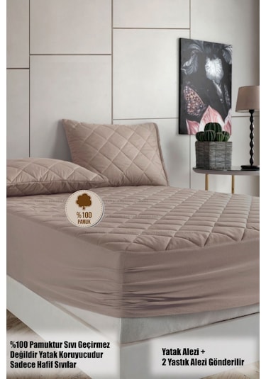%100 Pamuk Set Renkli Kapitone Yatak Koruyucu Alez Çarşaf Set