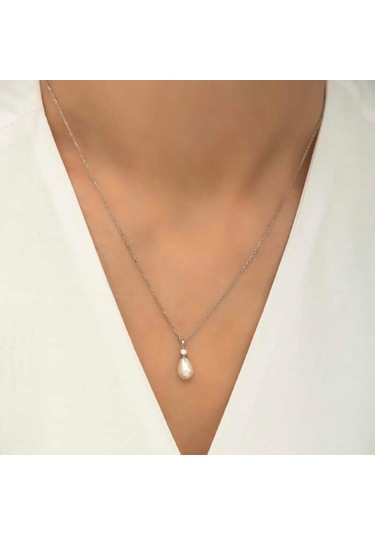 Gümüş Damla Inci Kadın Kolye (551182426)