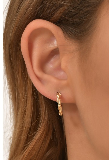 Moom Mücevherat Kadın 14 Ayar Altın Küpe Minimalist Burgu Modern Halka Altın Küpe 15 Mm-Mm20092