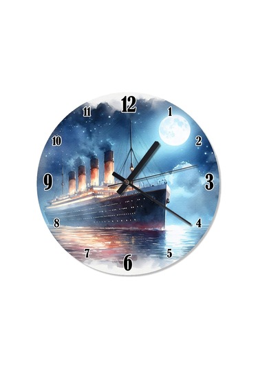 Titanik Ve Dolunay Baskılı Duvar Saati Çok Renkli