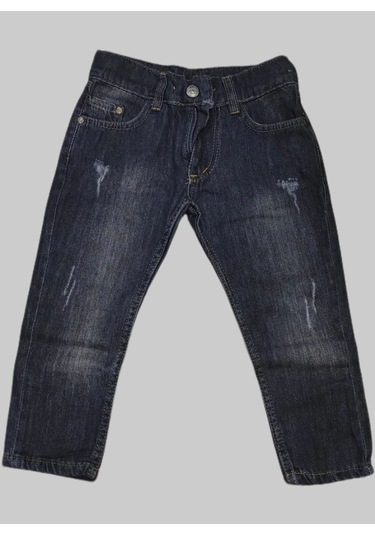 Erkek Çocuk Denim Çizgili Füme Tırtıklı Ligrasız Kot Pantolon Füme