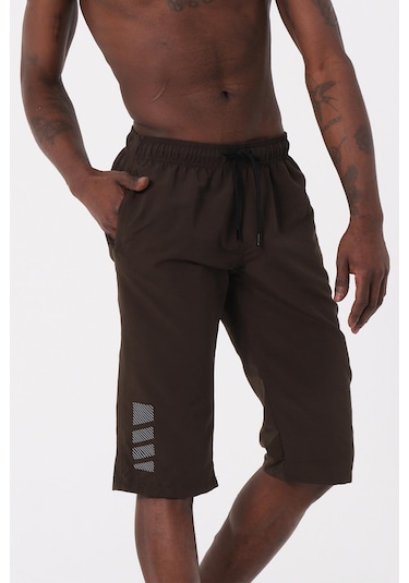 Haki Yeşil Büyük Beden Diz Altı Uzun Boy Basic Model Su İtici Özellikli Erkek Plaj Deniz Kapri Şort 001