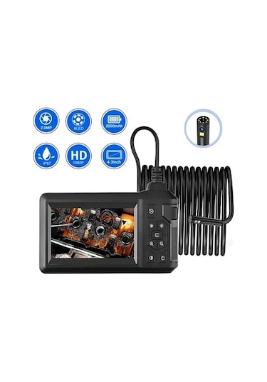 Vtn-008 Ekranlı Çift Kameralı 10 Mt Sert Kablo Yılan Endoskop Kamera 8 Mm 4.3 Inc