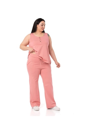 Büyük Beden Penye Pembe Eşofman Takımı-pembe Pembe