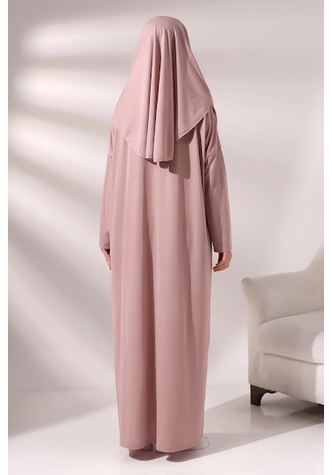 Pratik Başörtülü Tek Parça Namaz Elbisesi Ve Seccade Seti Gül Kurusu Gül Kurusu