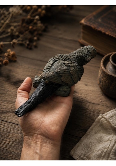 Papağan Biblo 20 Cm Dekoratif Kuş Figürü Rustik Otantik Ev Ofis Raf Süsü Hediyelik