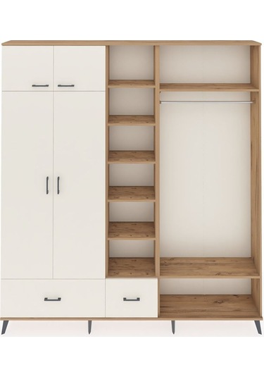 Arges Dolap 12 Raflı 2 Çekmeceli 2 Askılı 220x30x243 Çam-aytaşı/aytaşı Aytası/aytası