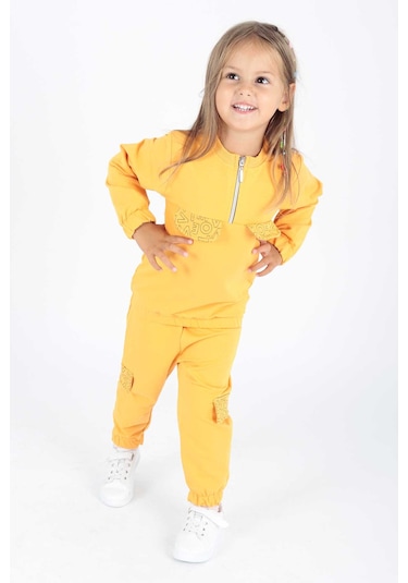 Ahengim Kız Çocuk Cepleri Baskılı Eşofman Takımı Ak2232 HARDAL