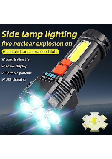 Bloomnest Çekirdekli Süper Parlak 5 Kafa Led El Feneri, 1200mah Pil, 3-5 Saat Süre, Açık Hava Ve Ev Kullanımı İçin Asorti Çok Renkli