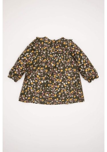 DeFacto Kız Bebek Desenli Uzun Kollu Elbise D5634A524WNKH158 Haki