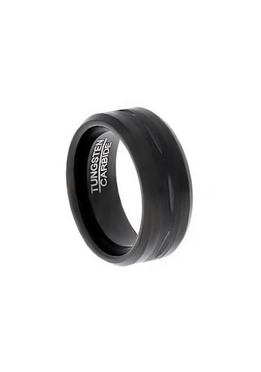 Erkek Siyah Renk Çentik Model Tungsten Yüzük Siyah