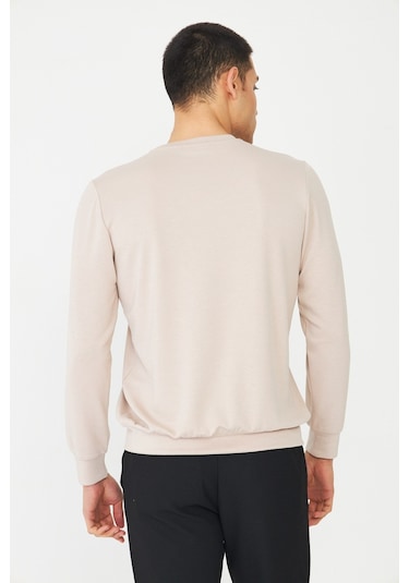 White Stone Bej Basic Bisiklet Yaka Erkek Sweatshirt Taş