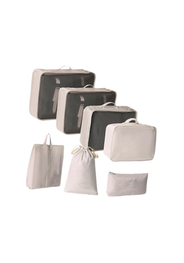 Homyl 7 Parça Ambalaj Küpleri Organizatörler İpli Çanta Bej