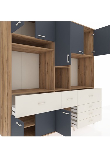 Kronos Dolap 10 Raflı 6 Çekmeceli 8 Kapaklı 220x59x243 Çam-antrasit/aytaşı Antrasıt/aytası