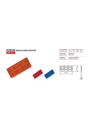Yuce Plastık Unıversal Reflektor Dıkdortgen Baklava Dılım Kırmızı AOD-YUCEPLAST YP-17 K