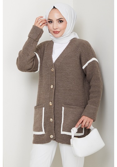 İlge Düğmeli Triko Hırka 1597 - Açık Kahve Sütlü Kahve
