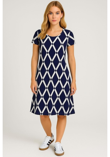 2 Adet Dökümlü Rahat Kalıp Günlük Penye Kumaş Elbise Koyu Haki