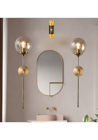 Modern Tasarım Pilli Aplik 1 Adet Kablosuz Tak Çalıştır Duvar Camlı Aplik Eskitme Gold Bal Cam Sarı