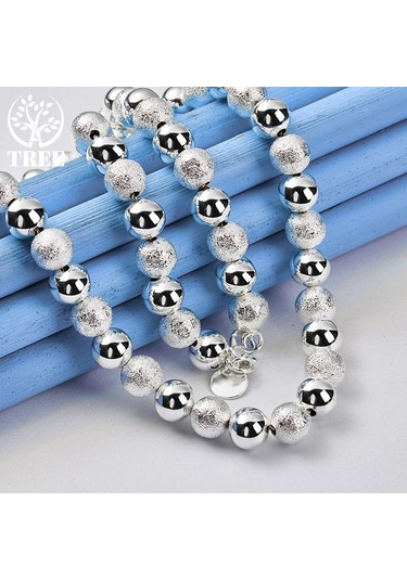 925 Ayar Gümüş 8mm Boncuk Top Zincir Mat Pürüzsüz Kolye Takı