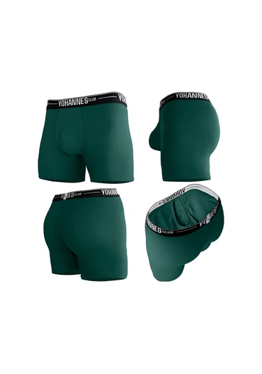 Yohannes Club, Erkek Özel Bölmeli Pamuklu Boxer, Renk Seçenekli, Tekli Paket Yeşil