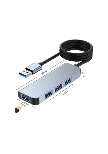 Maiyame Usb 3.0 4-port Hub, 5.0gbps Hızlı Veri Transferi, 1.2m Kablolu, Uzay Grisi Abs+alüminyum