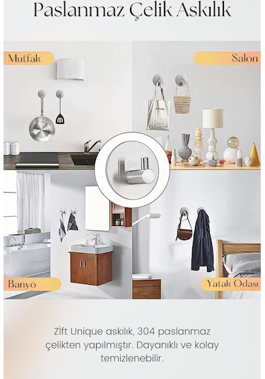 Zift Unique 4 Adet Paslanmaz Çelik Krom Banyo/Bornoz/Havlu Askısı Krom