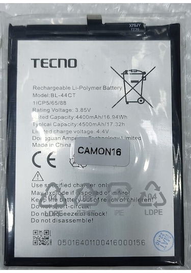TECNO Camon 16 Premier ce9 CD6J BL-44CT BATARYA  PİL