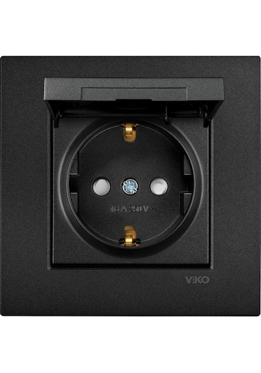 Viko Artline Novella Siyah Kapaklı Topraklı Priz Çerçeveli