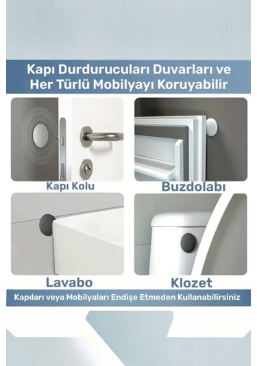 6 Adet Beyaz Yapışkanlı Kapı Kolu Stoperi Duvar Koruyucu Tampon, Durdurucu Tutucu