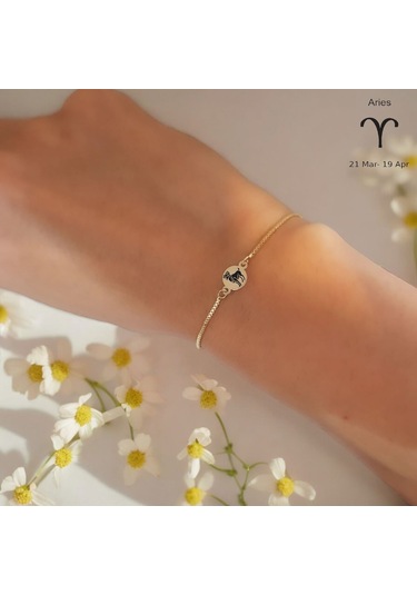 Archin Koç Burçları İçin Zincirli 14 Ayar Altın Plakalı Yuvarlak Motifli Hediye Bileklik-417burç Koç