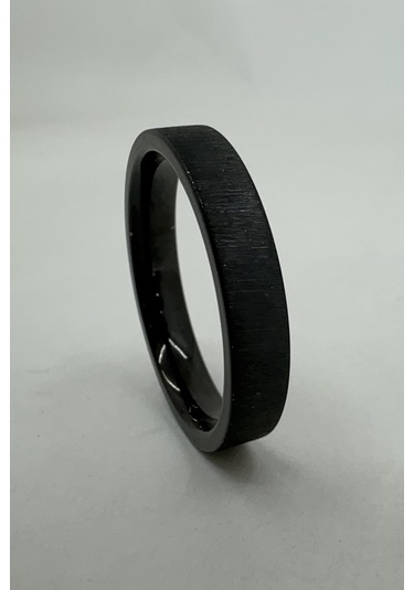 4mm Mat Fırçalanmış Düz Kadın Erkek Çelik Yüzük Alyans Cl45 Siyah