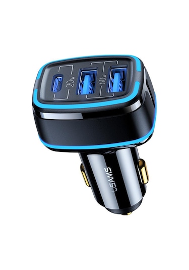 Usams US-CC126 PD Type-C + 2XUSB-A 80W Çakmaklık Hızlı Şarj Cihazı