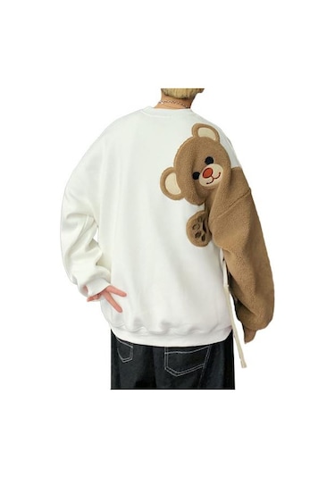 Beyaz Çift Kazak Karikatür Ayı Yuvarlak Rahat Gevşek Yaka Uzun Kollu Büyük Boy Yumuşak Sıcak Erkek Kadın Spor Üst Beyaz Beyaz Çift Kazak Karikatür Ayı Yuvarlak Rahat Gevşek Yaka Uzun Kollu Büyük Boy Yumuşak Sıcak Erkek Kadın Spor Üst Beyaz