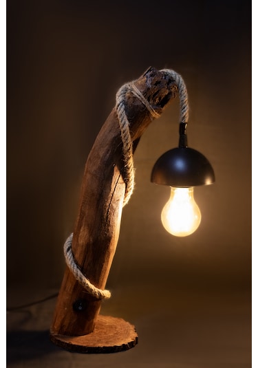 Celestia Home Otantik  İskandinav El Yapımı Doğal Ağaç Ahşap Rustik Aydınlatma Abajur Masa Lambası Ahşap