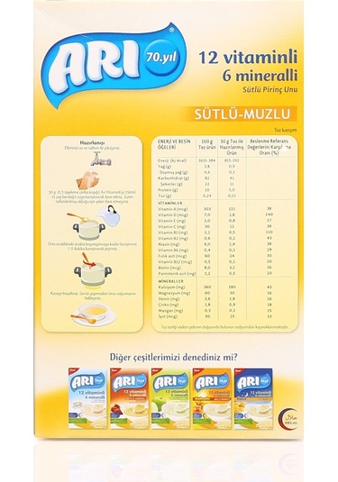 Arı 12 Vitaminli 6 Mineralli Sütlü Muzlu 6+ Ay Pirinç Unu 250 G