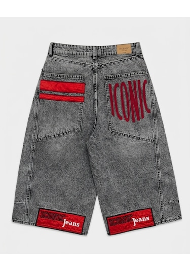 Itsbasic Kadın Gri Renk 4s6-13 Mega Baggy Fit Paça Ve Cep Detaylı Özel Tasarım Denim Şort
