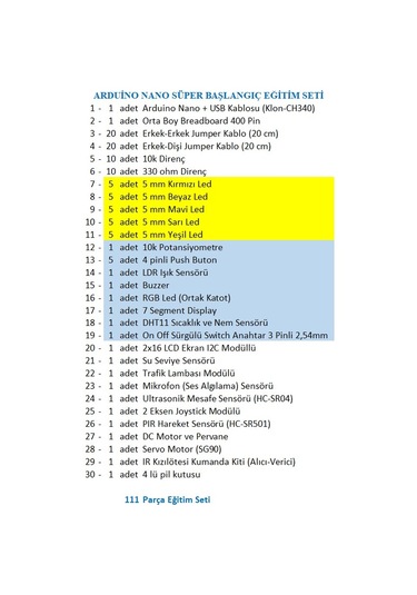 Arduino Nano Süper Başlangıç Seti
