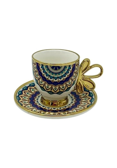 Roykıng Yeşil-sarı Desenli 6 Kişilik Kahve Fincanı Yeşil - Sarı