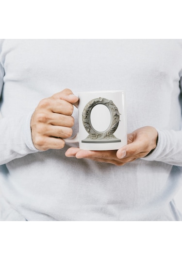 O Harfi Bardak, Monogram 330 Ml Barok Oymalı Görünüm Beyaz