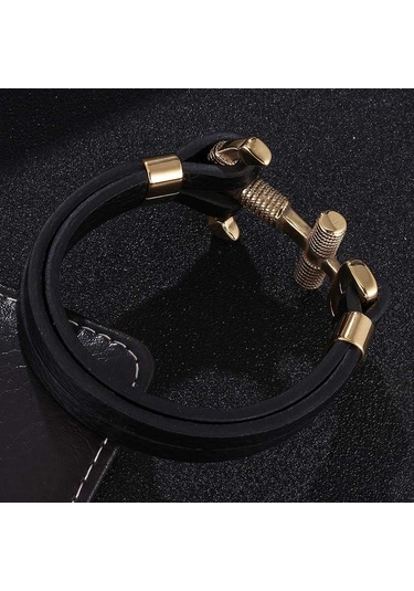 Punk Çelik Çapa Bilezikler Charm Deri Bilezik Bilezikler Erkek Takı Moda Hediye Siyah