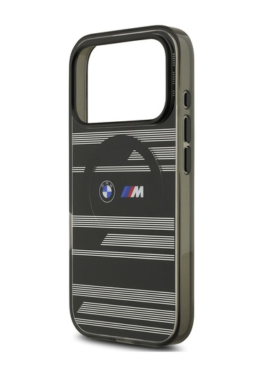 İphone 17 Pro Kılıf Bmw Lisanslı M-safeli Metal Kamera Butonlu Yatay Şeritli M Dizayn Kapak Siyah Siyah