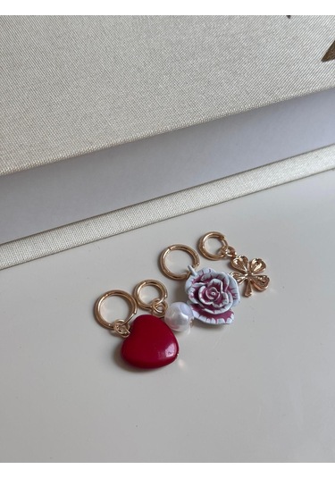 Gül, Kalp, Yonca Ve İnci Figürlü Altın Renk Charm Küpe 4 Lü Set Altın