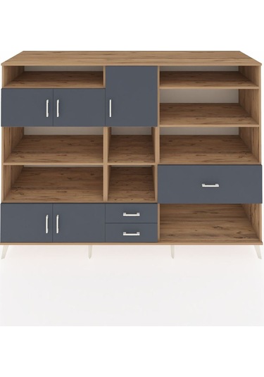 Kronos Dolap 13 Raflı 3 Çekmeceli 5 Kapaklı 220x59x163 Çam-antras Çam-antrasit