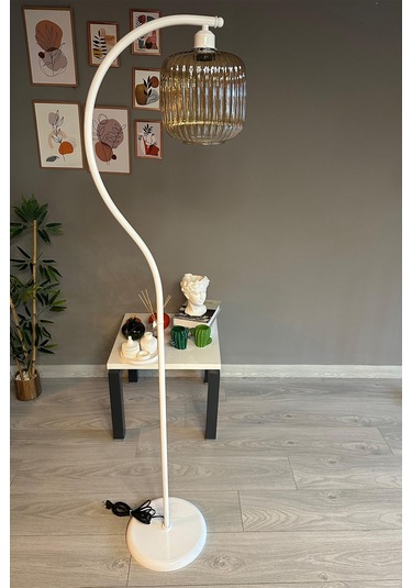 Mopa Beyaz Gövde Bal Rengi Cam Lambader Modern Dekoratif Metal Oturma Odası Çalışma Odası Zemin Natural